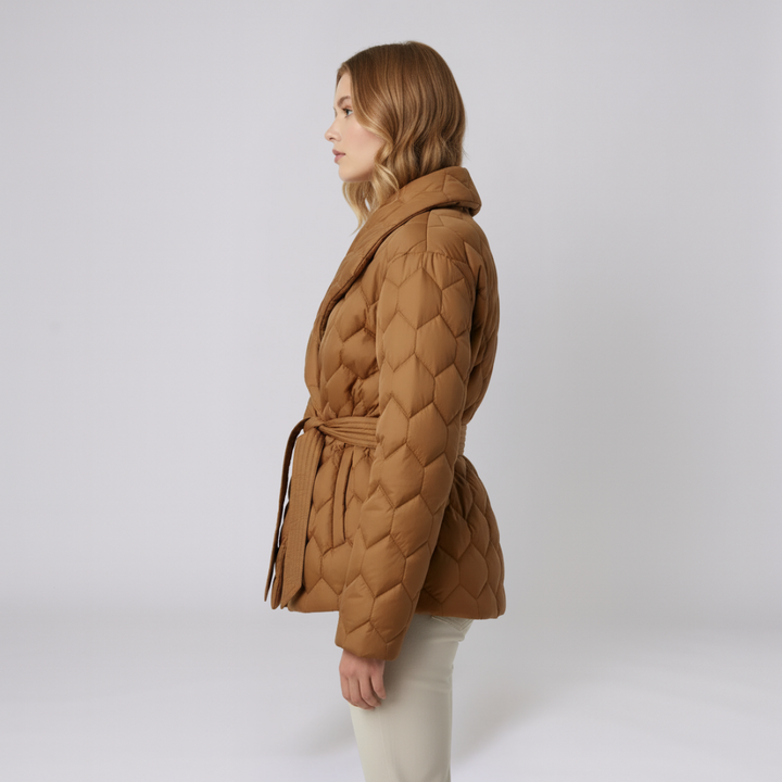 Womens Down Jacket with Belt Elegant Autumn Outerwear