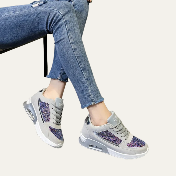 Womens Platform Sneakers with Reflective Glitter Panel Fashion Style