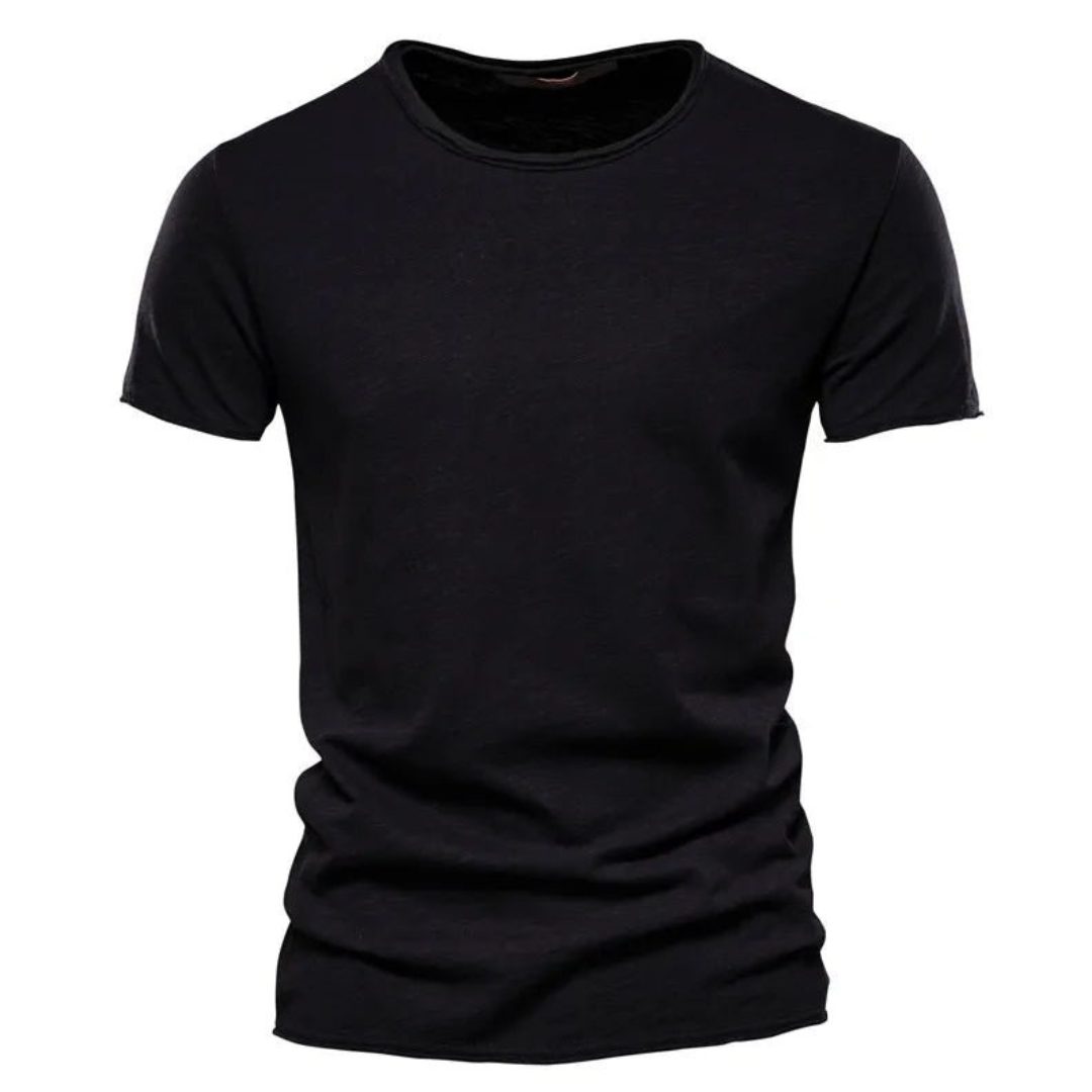 Mens Slim-Fit Cotton T-Shirt Breathable Crew Neck