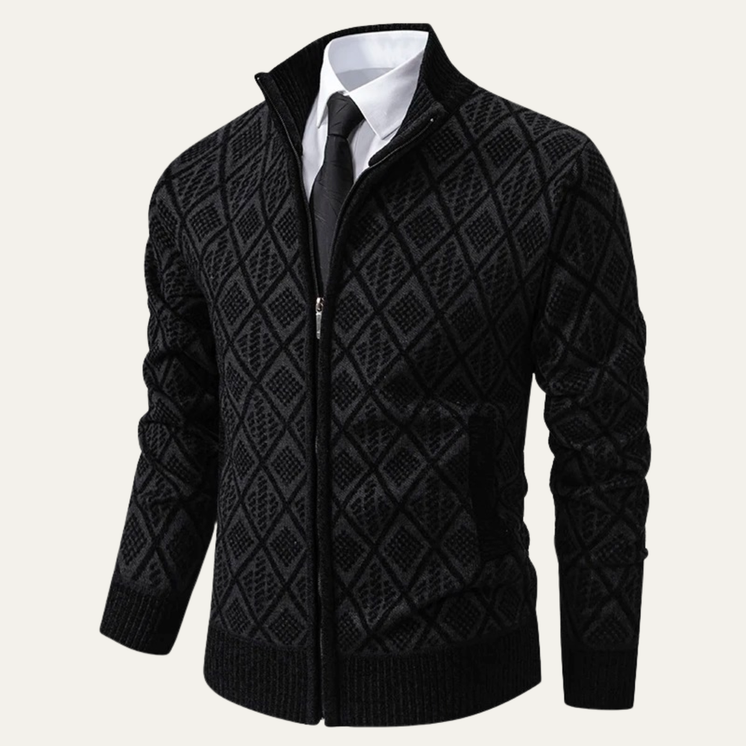 Mens Knit Jacket Diamond Pattern Smart Casual
