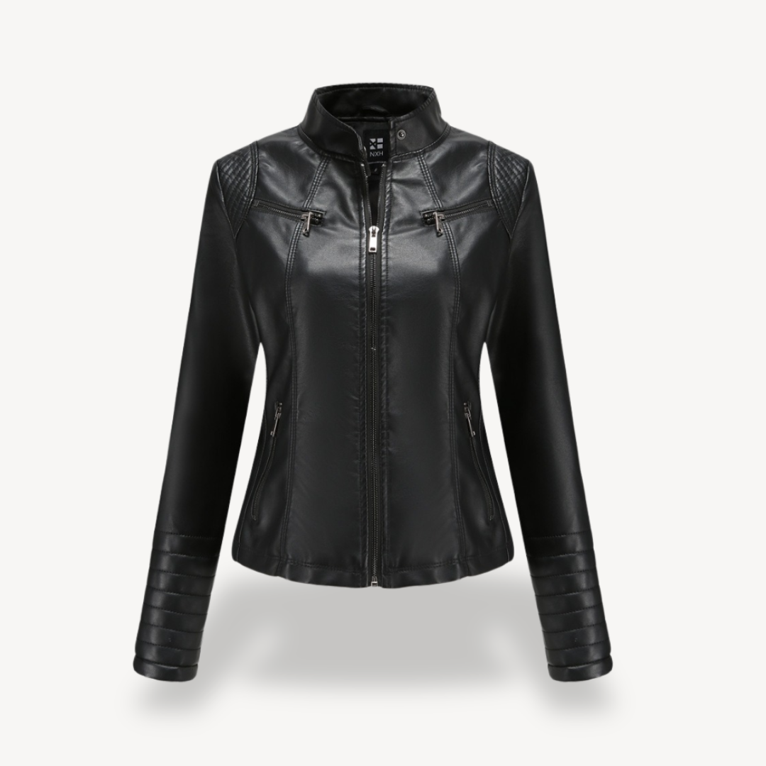 Womens Faux Leather Biker Jacket Classic Fit