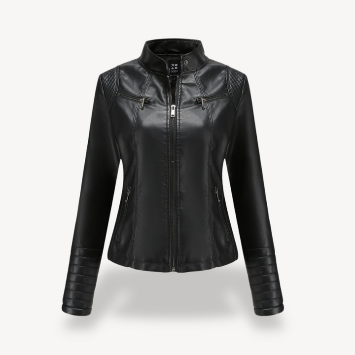 Womens Faux Leather Biker Jacket Classic Fit