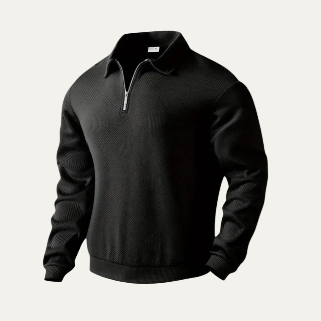 Mens Quarter Zip Polo Sweater Textured Fit