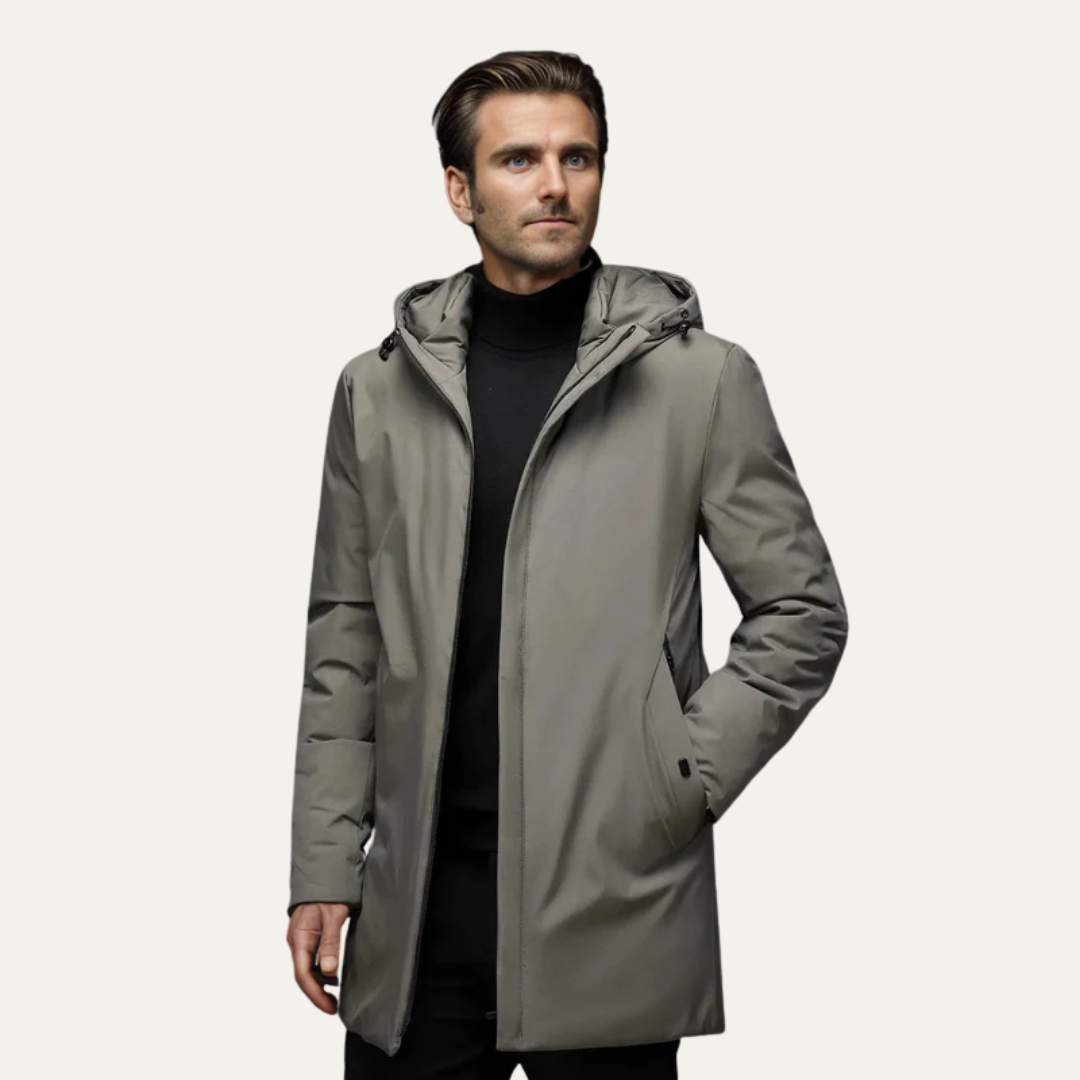 Mens Mid-Length Hooded Parka Minimalist Design