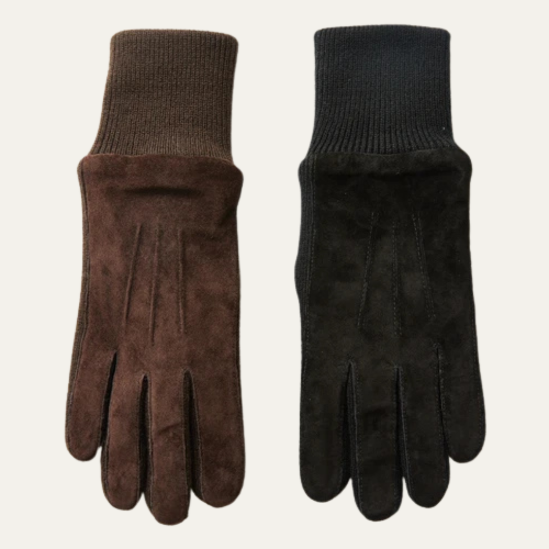 Mens Suede Gloves with Fleece Lining and Knit Cuffs