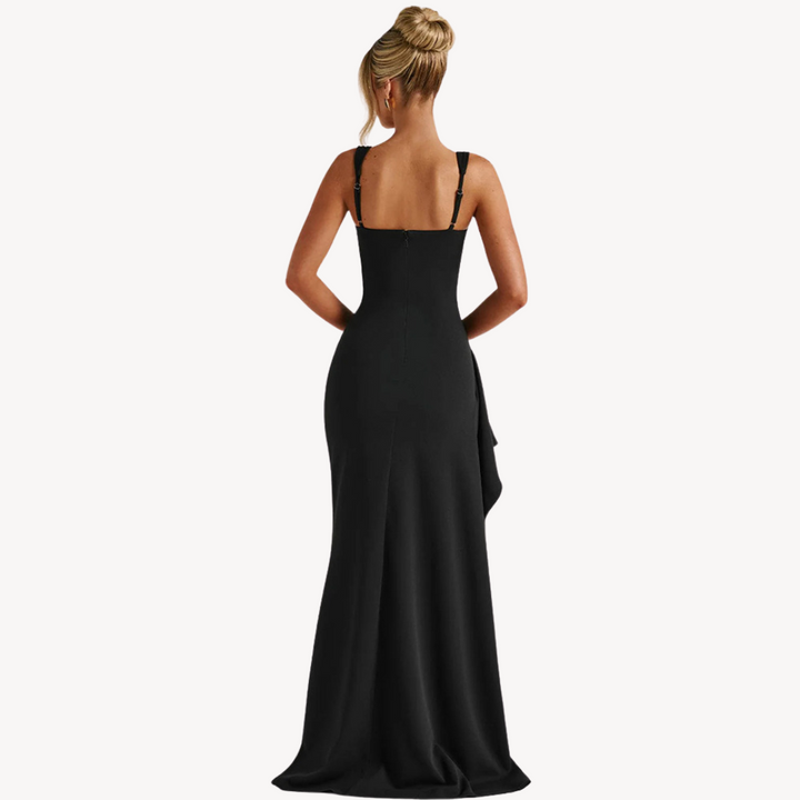 Womens Maxi Dress Satin Slit Elegant Fit