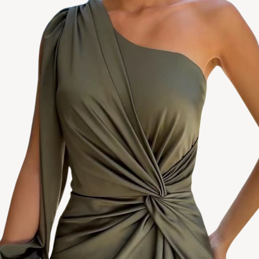 Womens Evening Dress Satin One-Shoulder Style