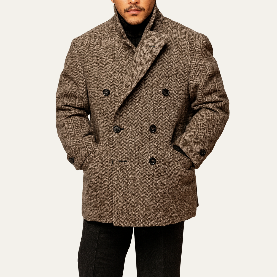 Mens Wool Double-Breasted Winter Jacket Tailored Fit