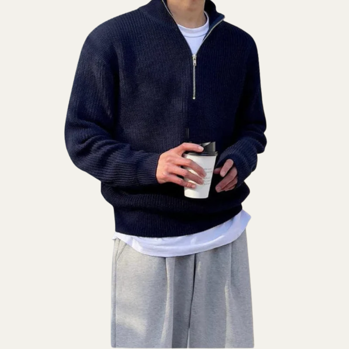 Mens Rib Knit Sweater Oversized Quarter Zip