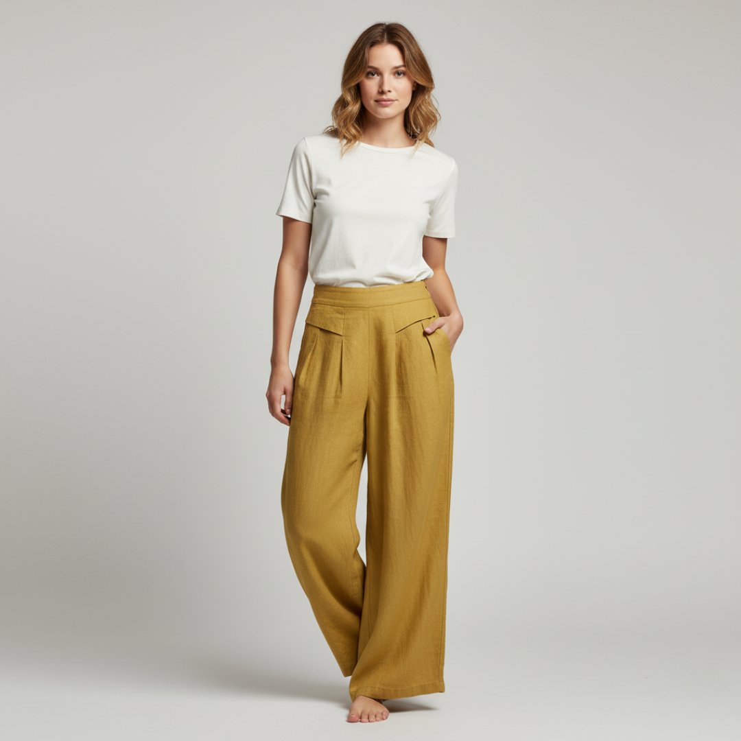 Womens High-Waisted Cotton Linen Pants Loose Fit - BritishMode