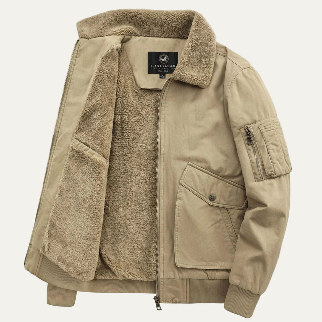 Mens Flight Jacket with Faux Shearling Collar Full Zip