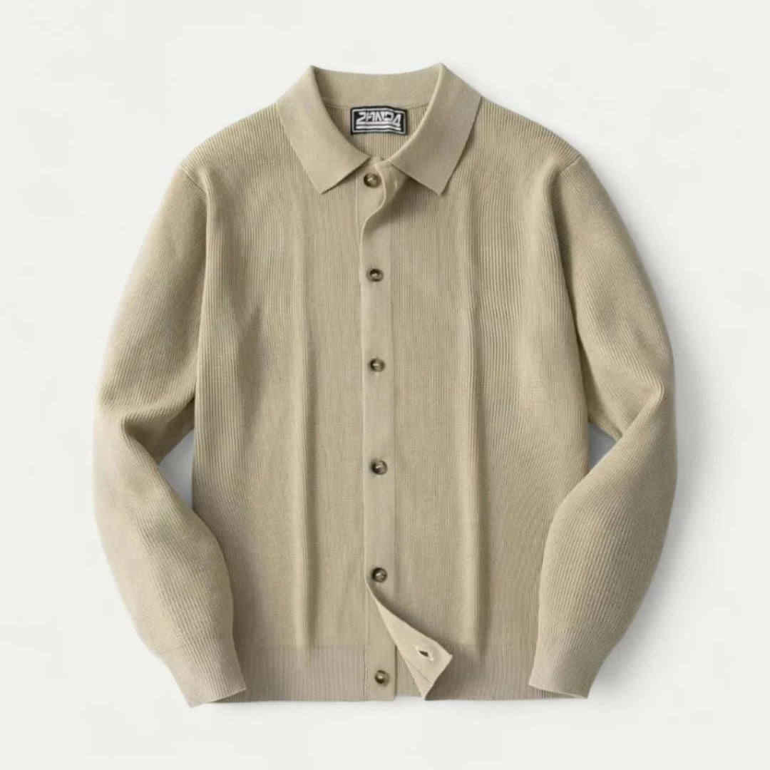 Mens Knitted Cardigan with Lapel Collar and Front Buttons Elegant Fit
