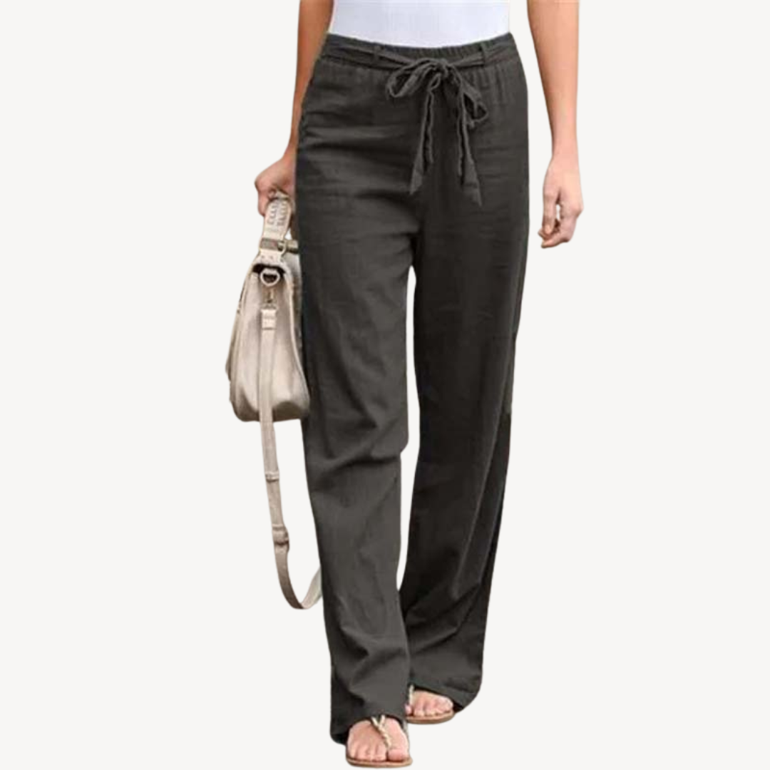 Womens Linen Trousers Wide Leg Drawstring Waist