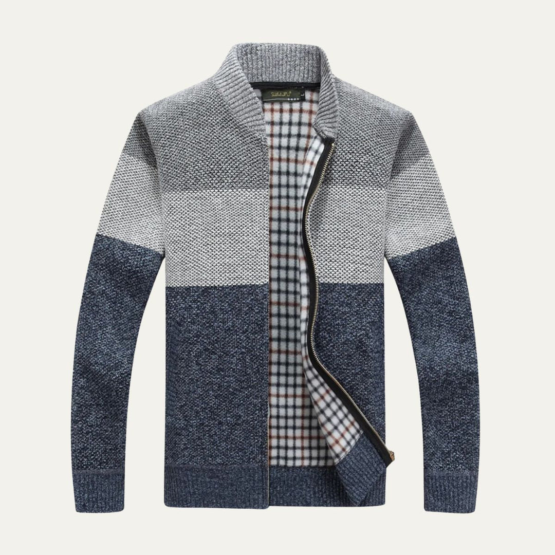 Mens Knit Cardigan Zip-Up Color Block - BritishMode