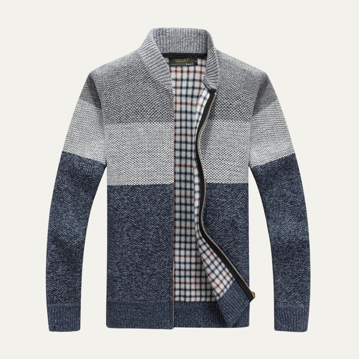 Mens Knit Cardigan Zip-Up Color Block - BritishMode