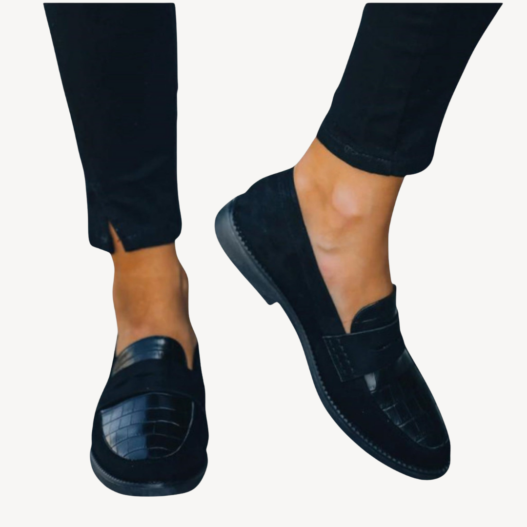 Womens Orthopedic Leather Loafers Croc Pattern Flats