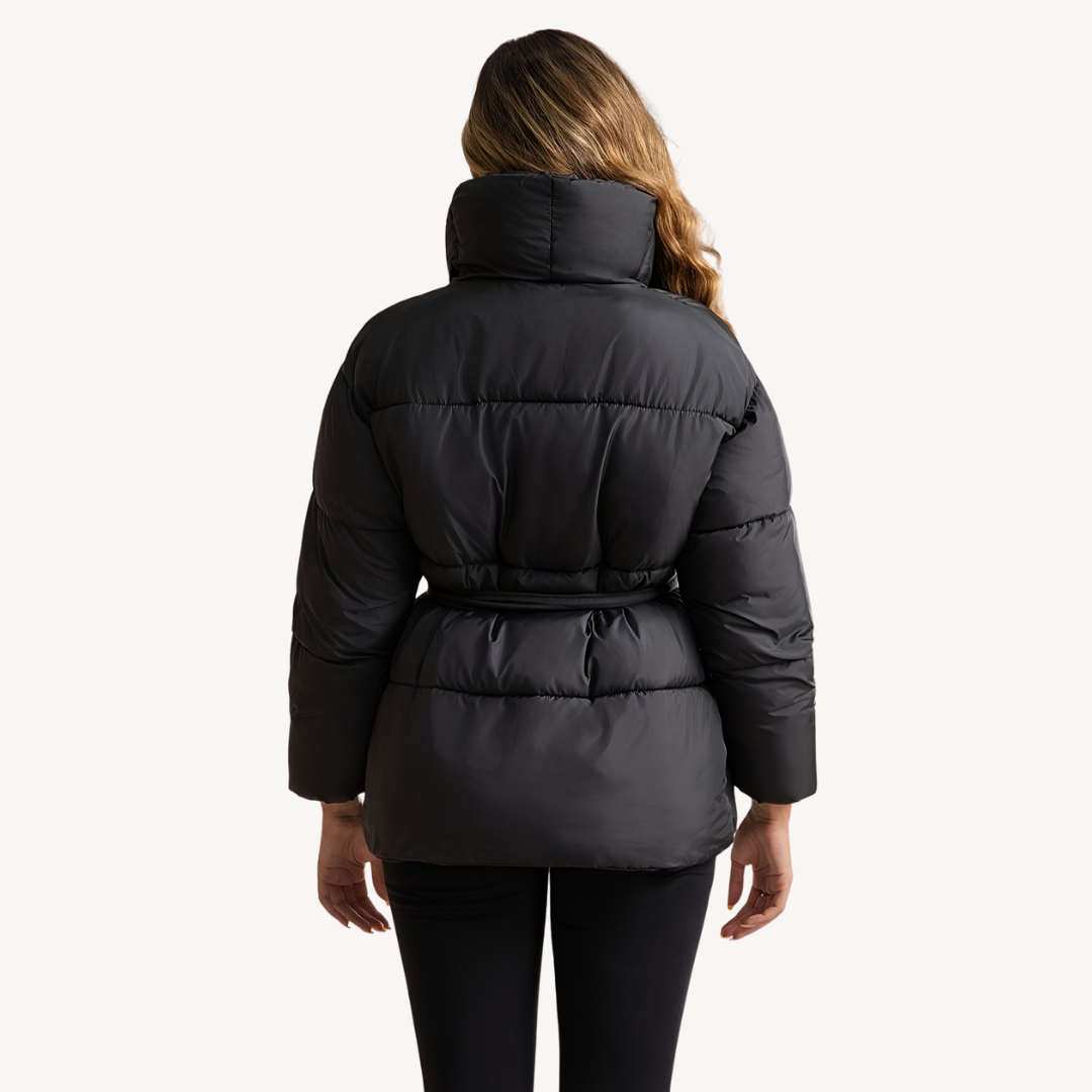 Womens Puffer Jacket Quilted Belted Fit