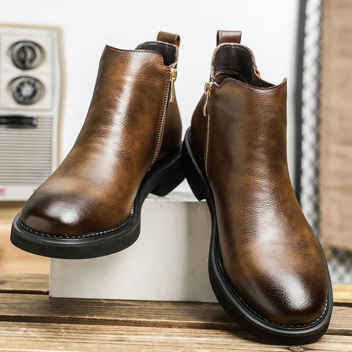 Mens Leather Ankle Boots Classic Side Zip