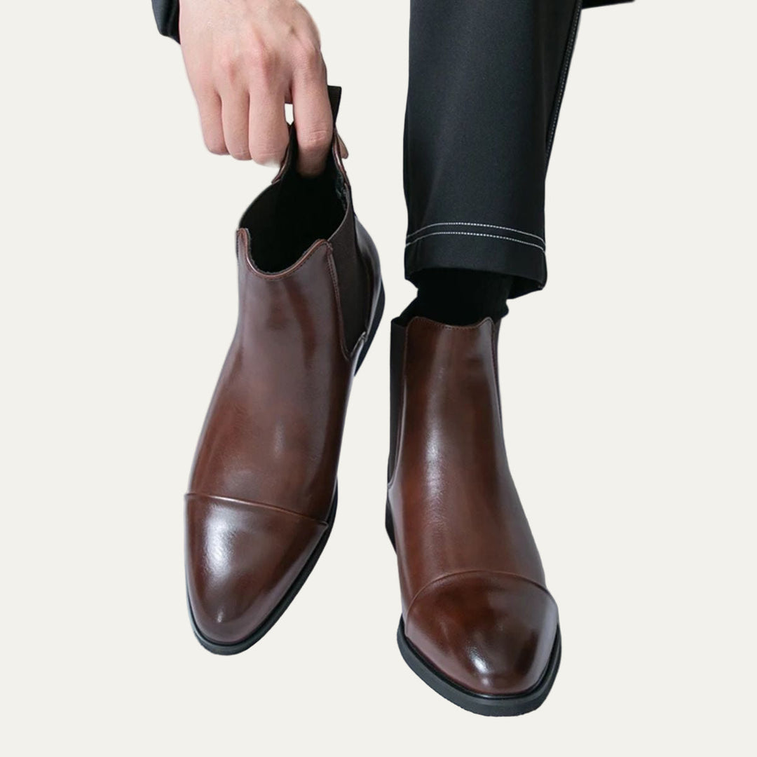 Mens Leather Chelsea Boots Cap Toe Slim Fit