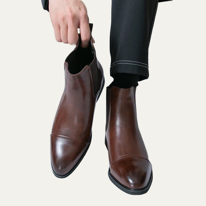 Mens Leather Chelsea Boots Cap Toe Slim Fit