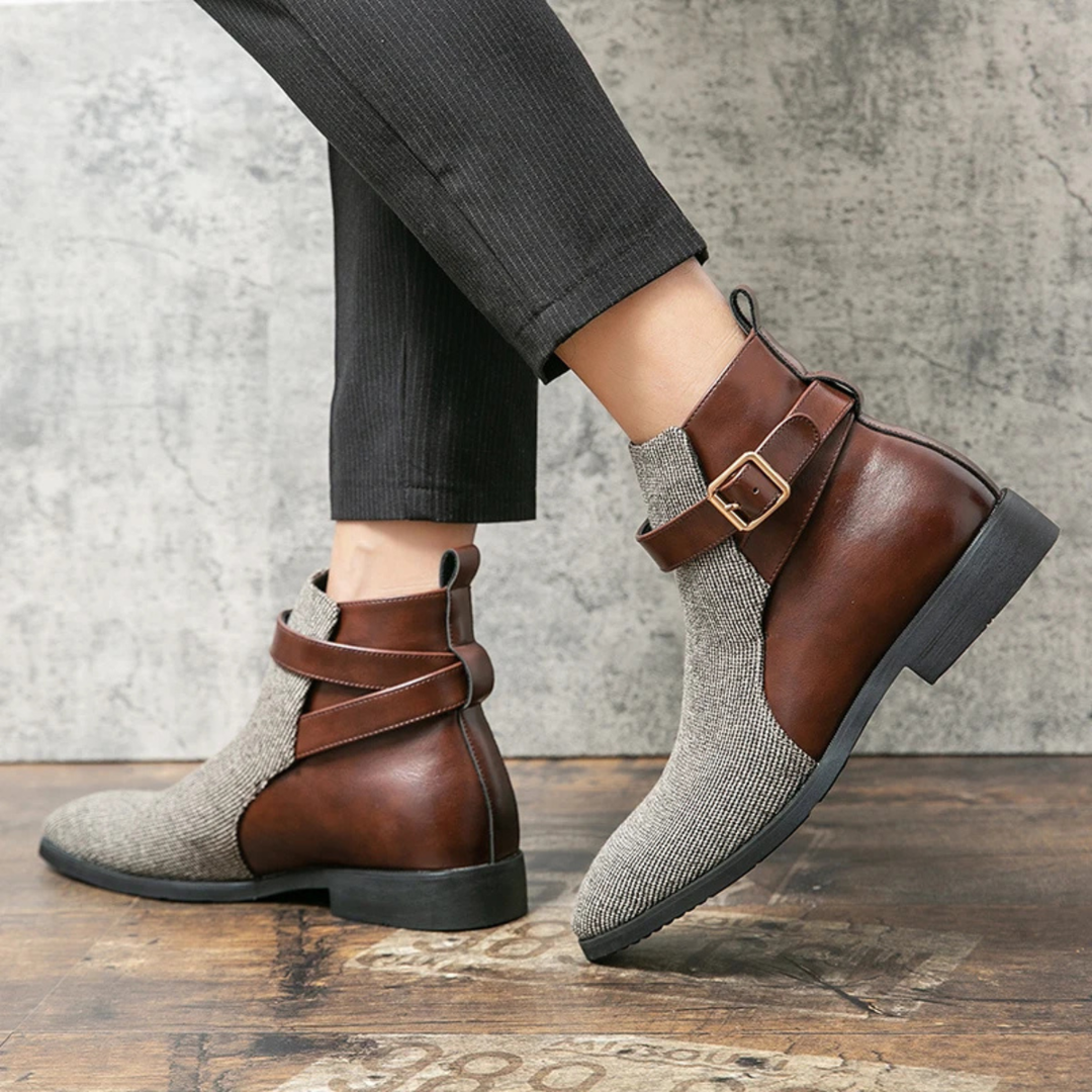 Mens Chelsea Boots Leather Buckle Modern Fit