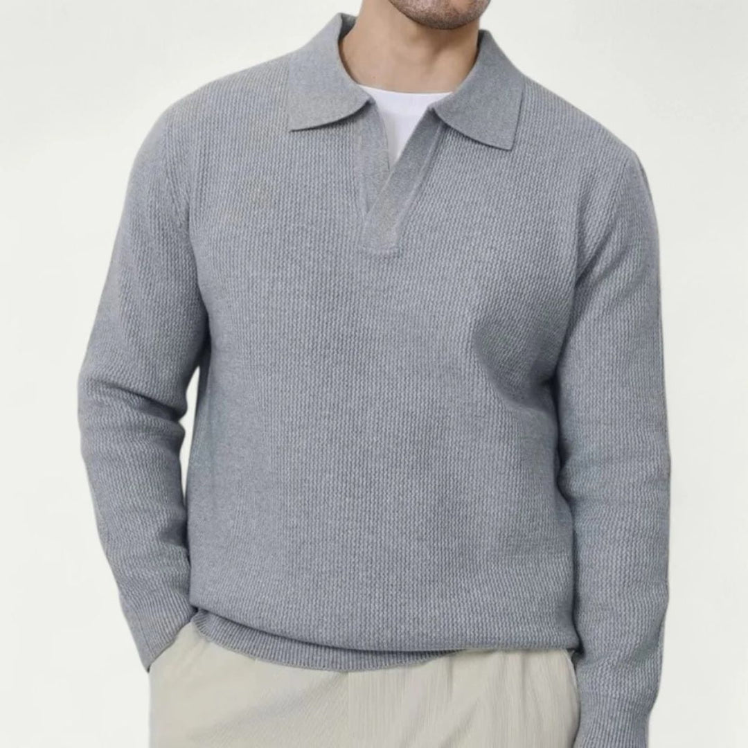 Mens Polo Knit Sweater Ribbed Fit