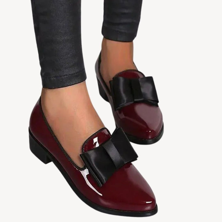 Womens Orthopedic Loafers Patent Leather Bow Detail - BritishMode
