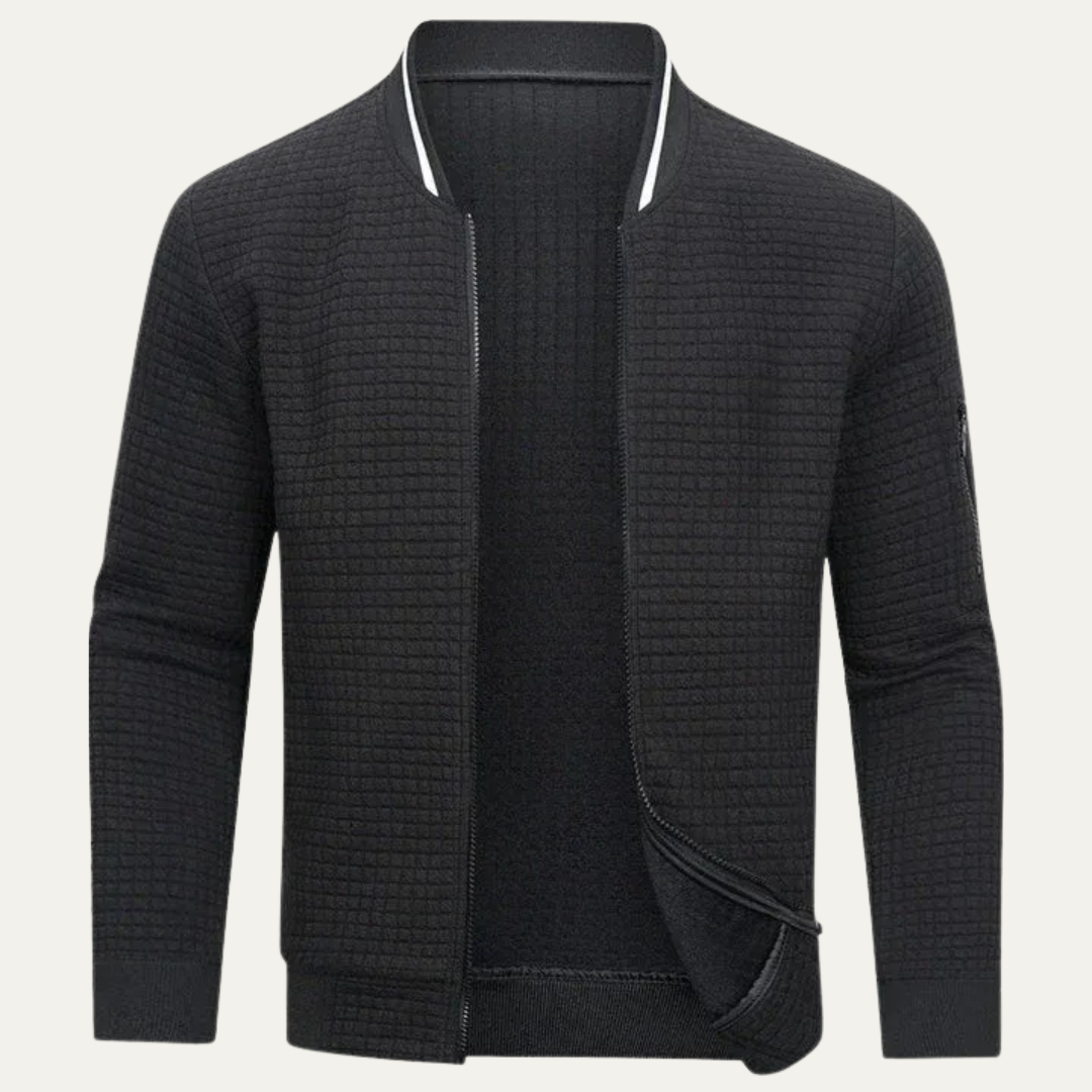 Mens Quilted Bomber Jacket Textured Zip Closure