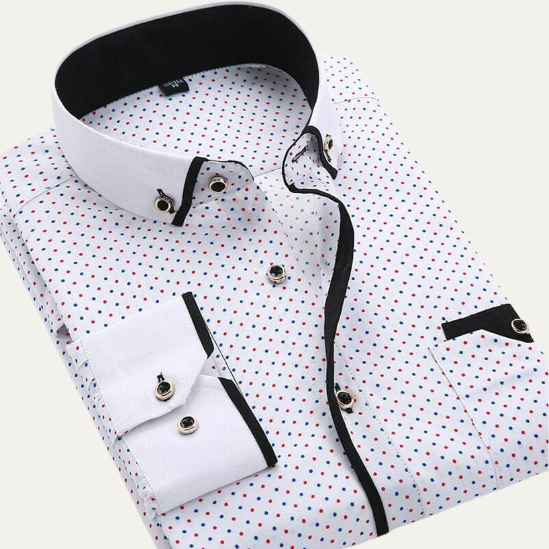 Mens Dress Shirt Micro Pattern Contrast Collar Slim Fit