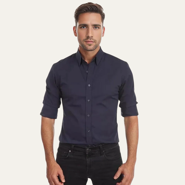 Mens Button-Down Shirt Cotton Slim Fit Long Sleeve