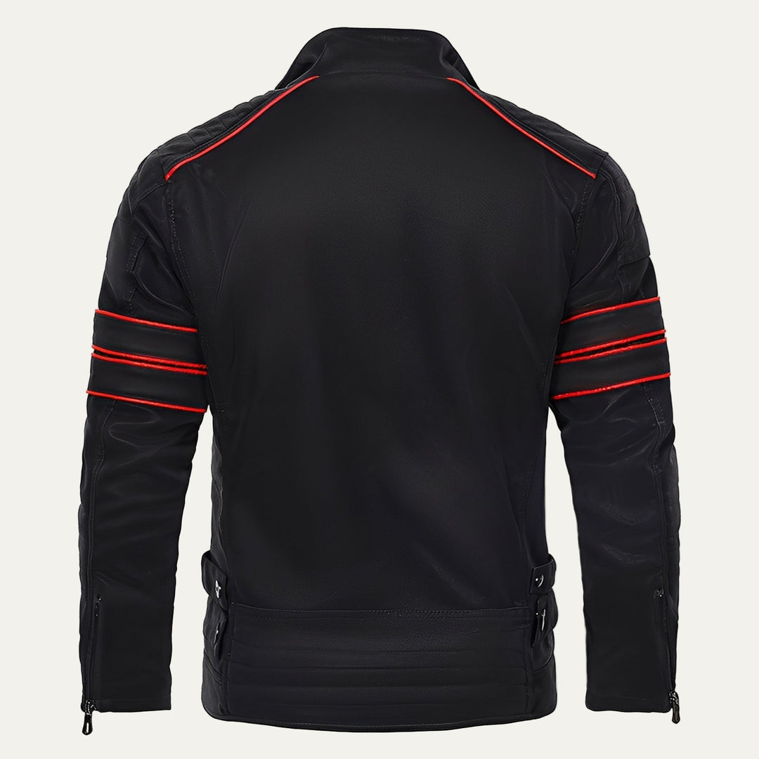 Mens Biker Jacket with Zip and Stripe Accent