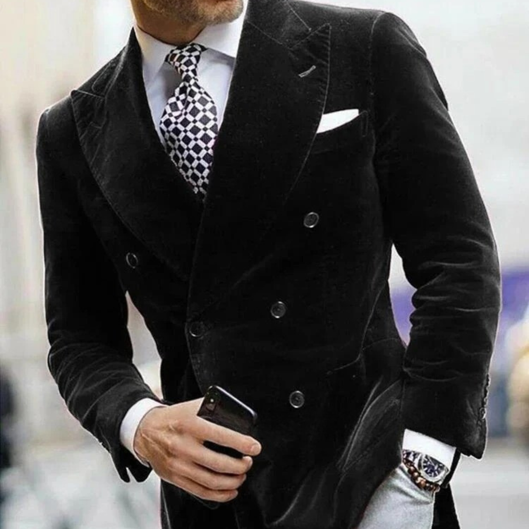 Mens Velvet Blazer Double Breasted Formal Fit