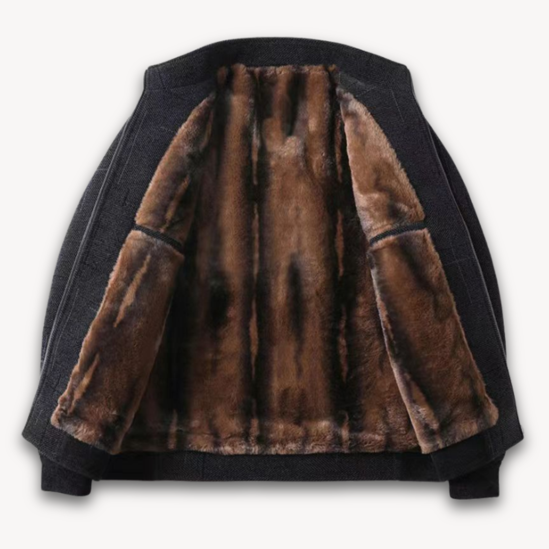 Mens Wool Blend Jacket Fur Lined Warm Outerwear