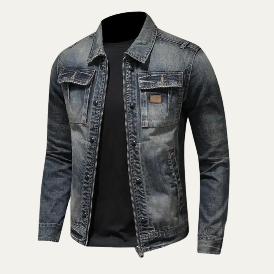 Mens Denim Jacket Full Zip Distressed Fit - BritishMode