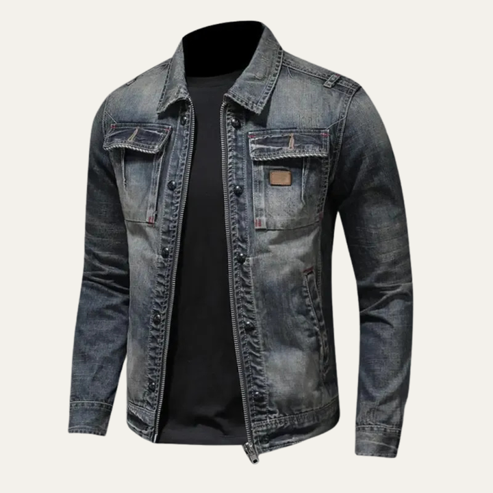 Mens Denim Jacket Full Zip Distressed Fit - BritishMode