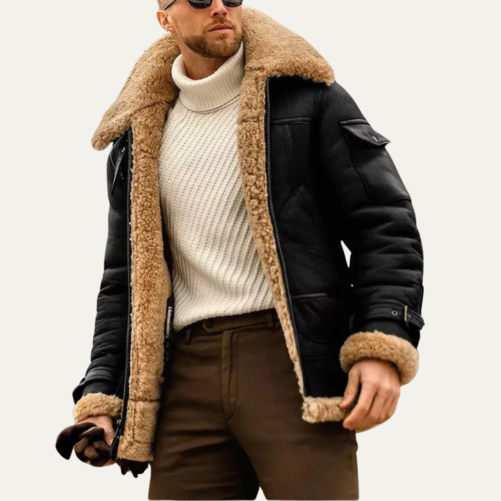 Mens Aviator Jacket Shearling Heavy Warm Fit