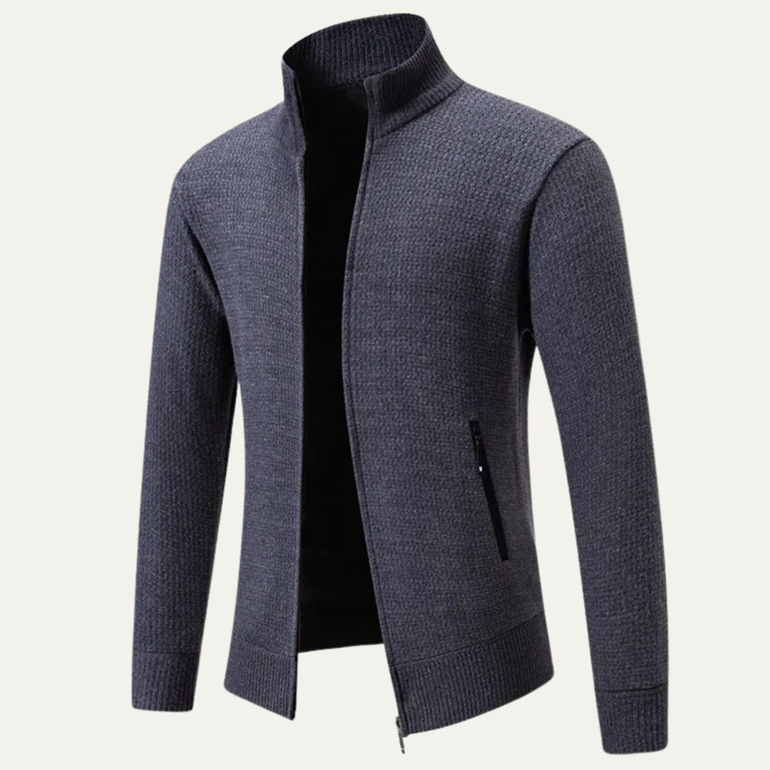 Mens Knitted Zip Cardigan Casual Stand Collar