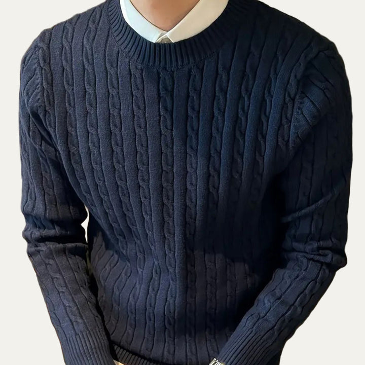 Mens Wool Cable Knit Sweater Crewneck Classic Fit