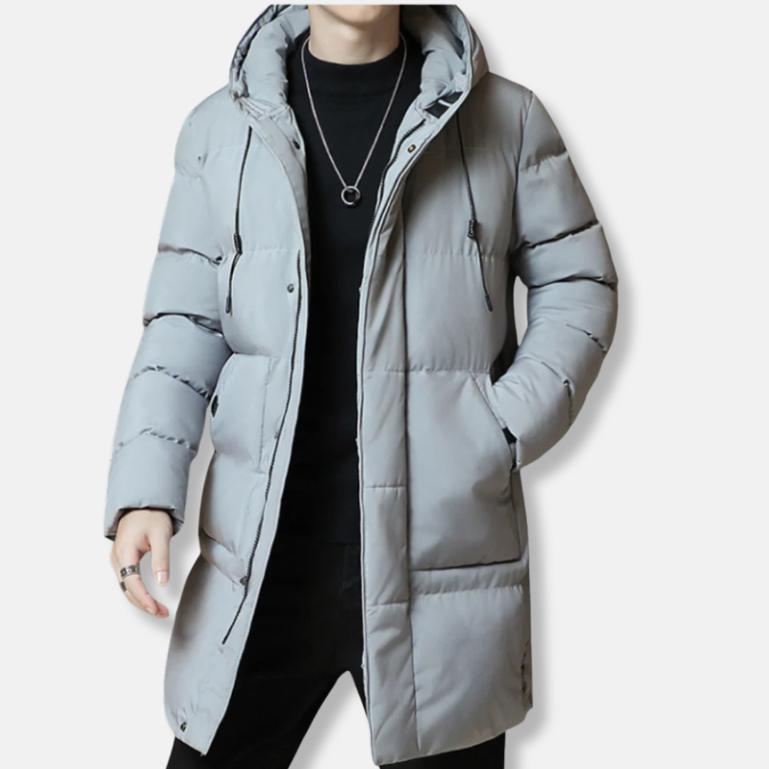 Mens Quilted Puffer Coat Mid Length Hooded