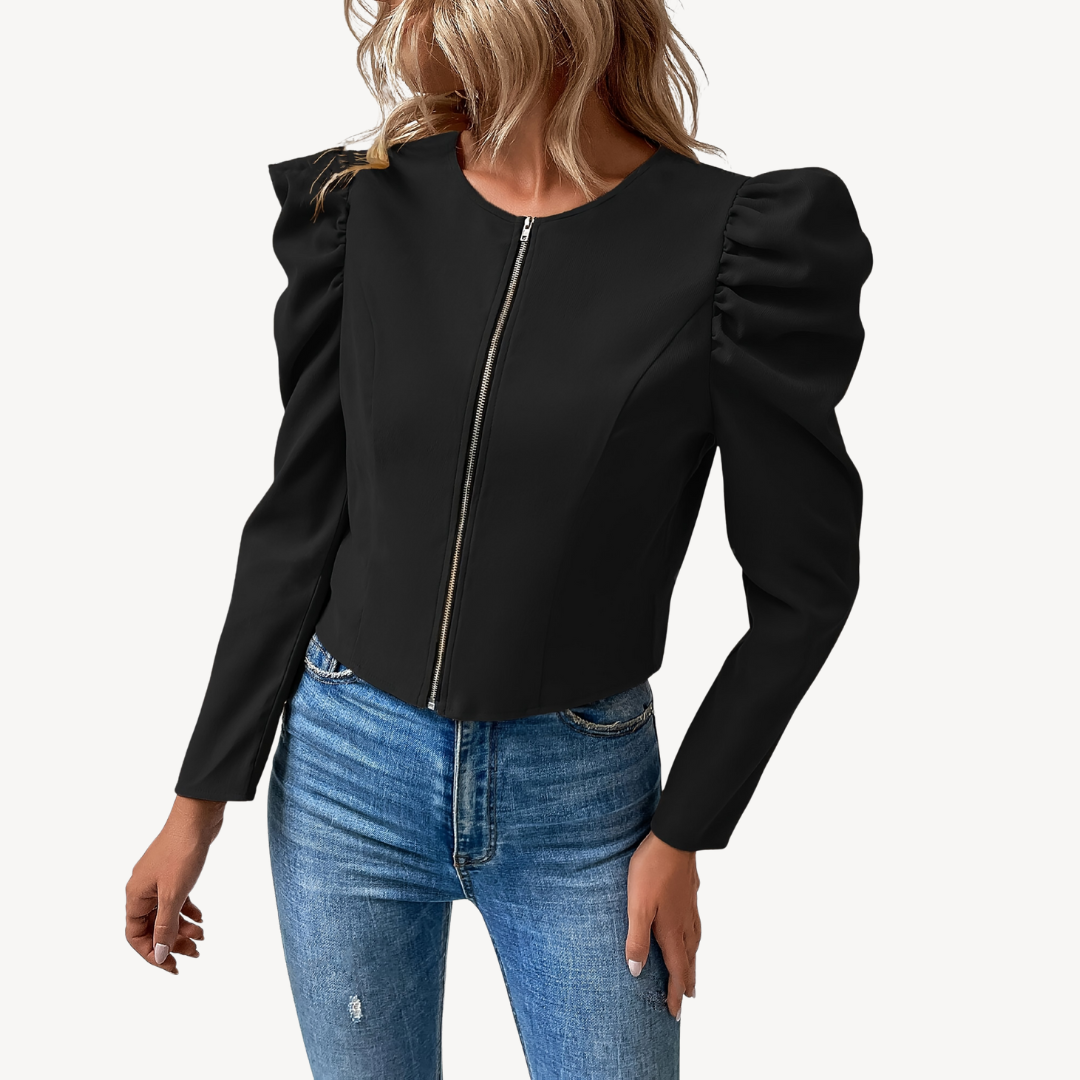 Womens Zip-Up Jacket with Puff Sleeves