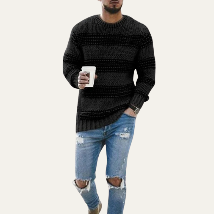 Mens Ribbed Crew Neck Sweater Chunky Knit