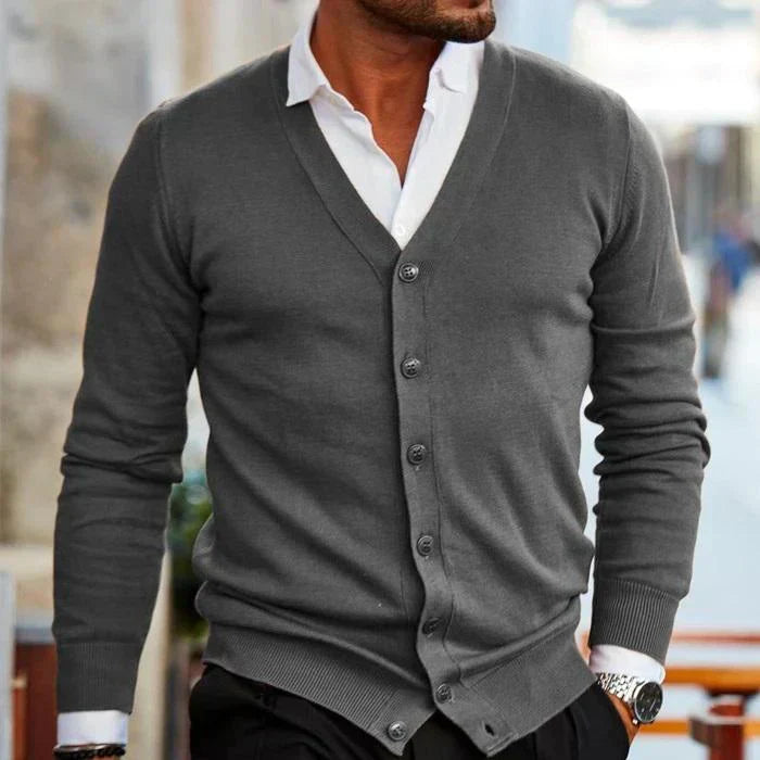 Mens Button-Front Sweater Classic Fit Cotton Blend