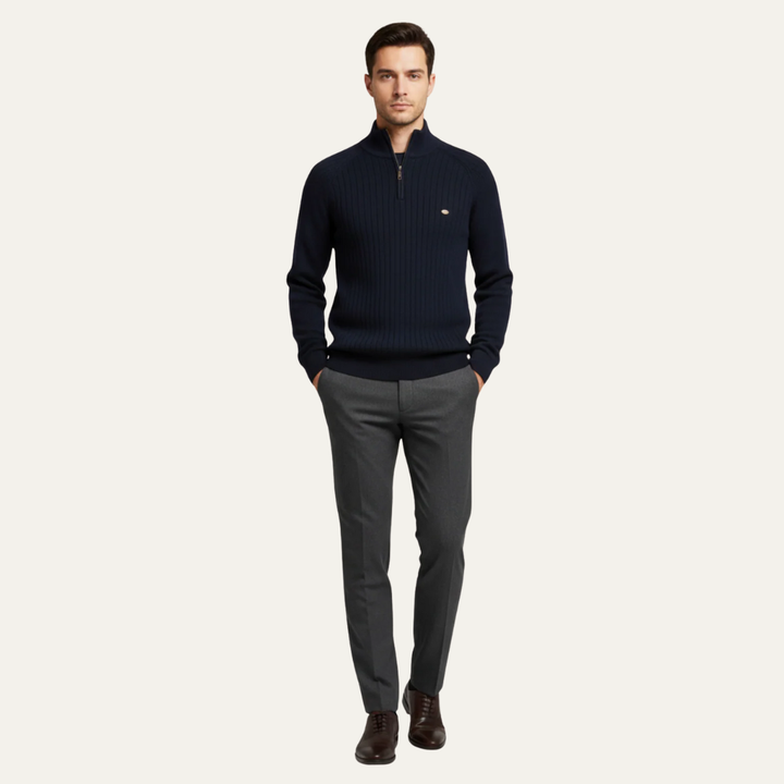 Mens Ribbed Sweater Heavy Knit Quarter Zip Mock Neck