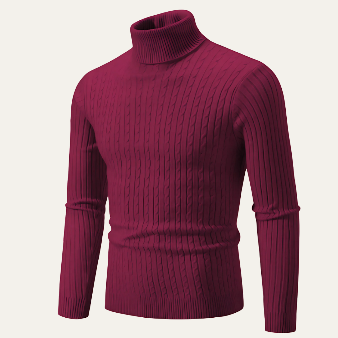 Mens Slim Fit Cable Knit Turtleneck Sweater - BritishMode