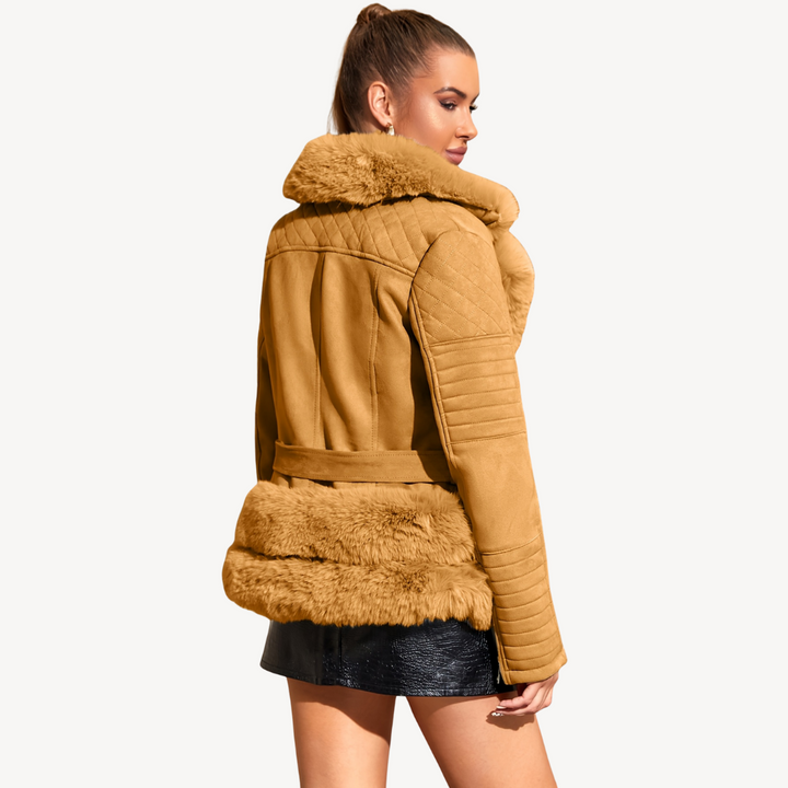 Womens Biker Jacket Faux Fur Shearling Style