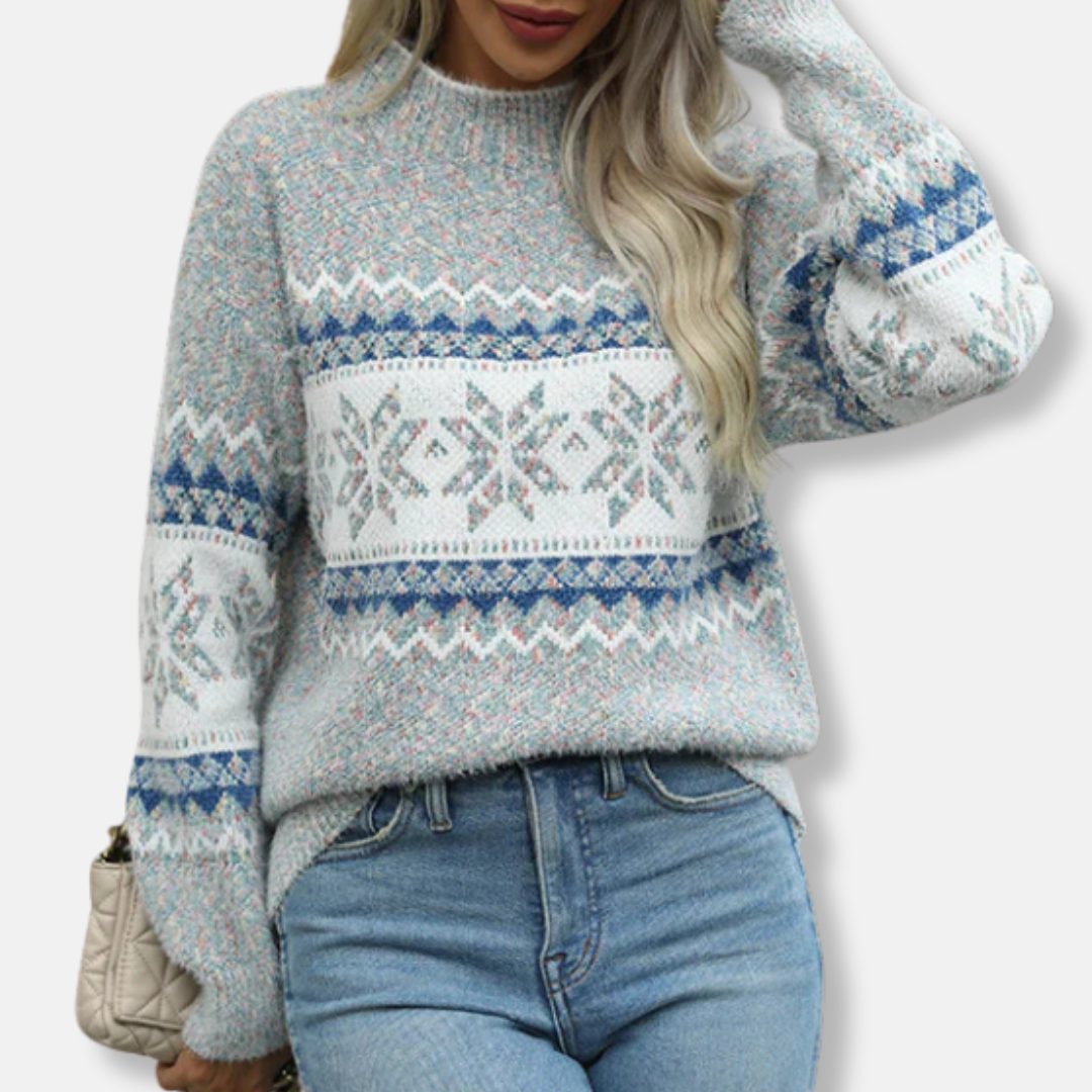 Womens Knit Sweatshirt Mock Neck Oversized Fit Ribbed Cuffs - BritishMode
