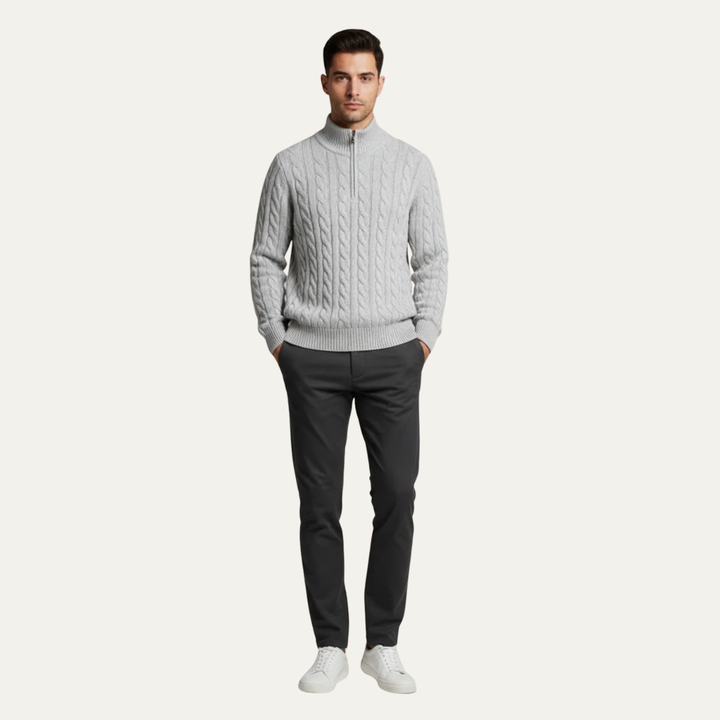 Mens Cable Knit Sweater Quarter Zip Fit