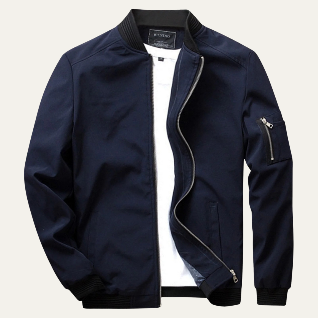 Mens Bomber Jacket Casual Fit Sleeve Zip Pocket