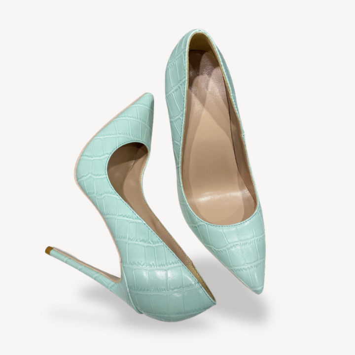 Womens Leather Orthopedic Heels Croc-Embossed