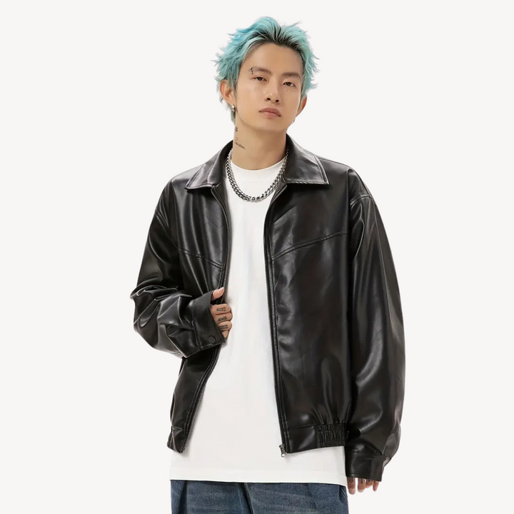 Mens Jacket Faux Leather Slim Fit